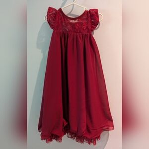 Girls' Burgundy Lace-Top Formal Dress